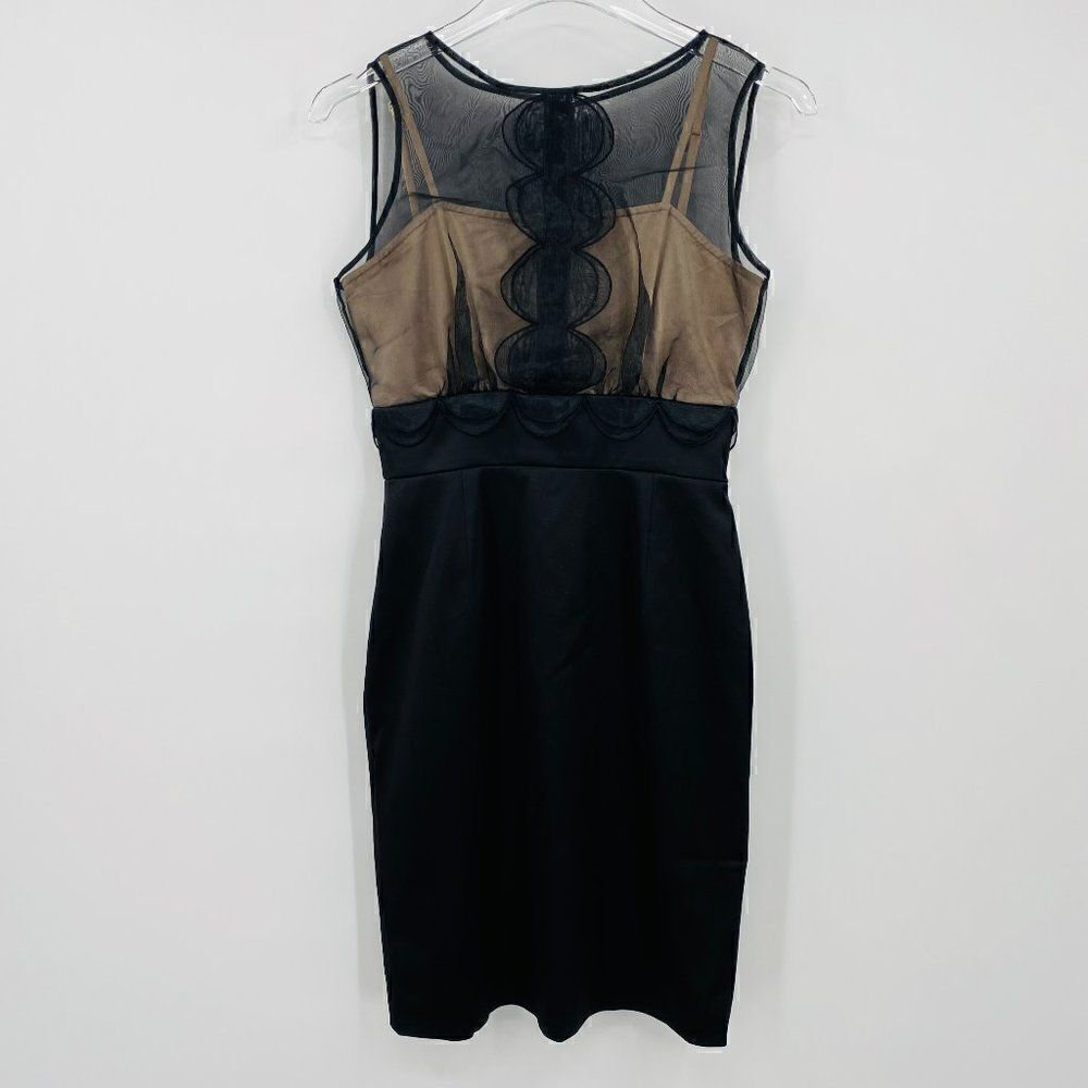 Max and Cleo Size 2 Black & Nude Mesh Sleeveless Cocktail Mini Sheath Dress